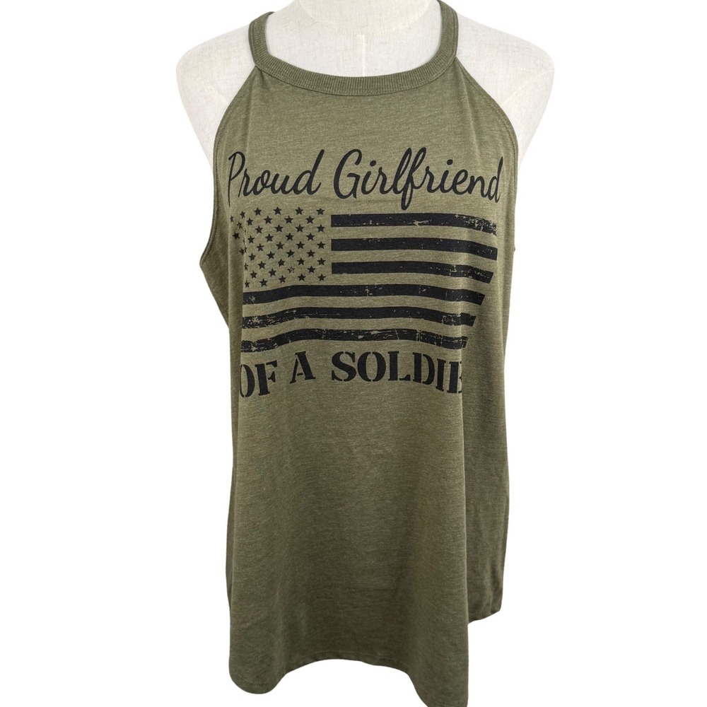 Oak and Liberty Womens XL Tank Top Green Proud Girlfriend of a Soldier Patriotic